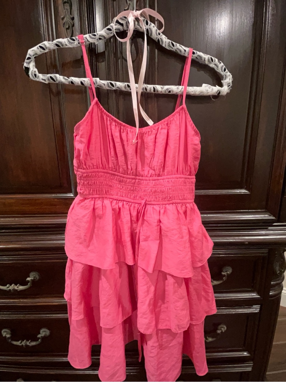 Blu Pepper Hot Pink Tiered Spaghetti Strap Dress